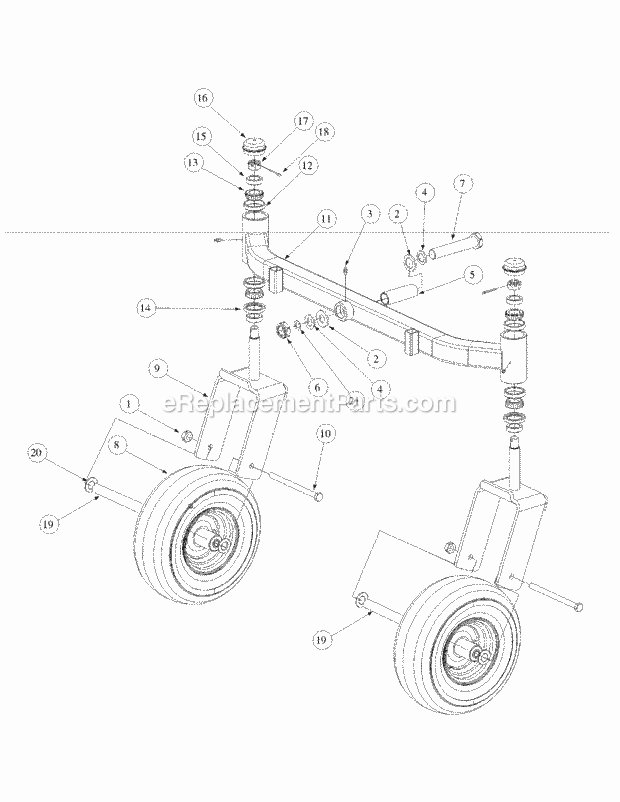 Front Caster Assembly Diagram and Parts List for M60-KW 53BB5D8X750 Cub Cadet Sprayer